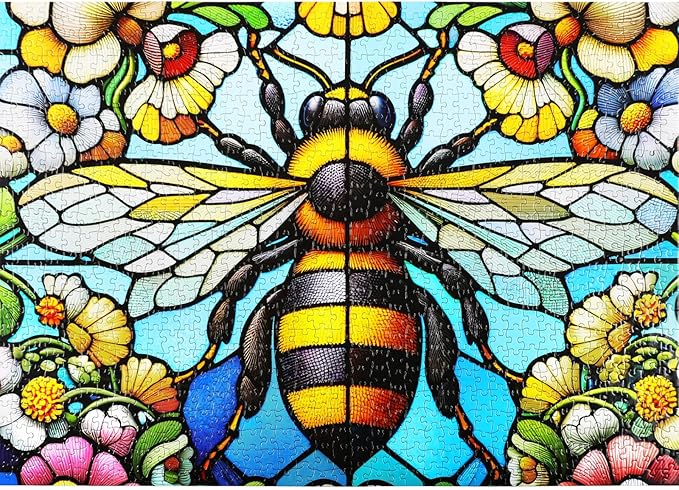 Stained Glass Bee Puzzle 1000 Pieces, 1000 Piece Puzzle for Adults, Challenging Game Home Decor Birthday Party Gift, Jigsaw Puzzles 1000 Pieces, 27.5"x19.7"